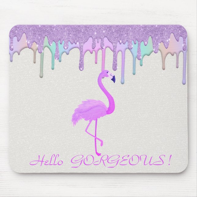 Cute Rosa Flamingo,Regnbågregat - Hej Gorgous Musmatta (Framsidan)