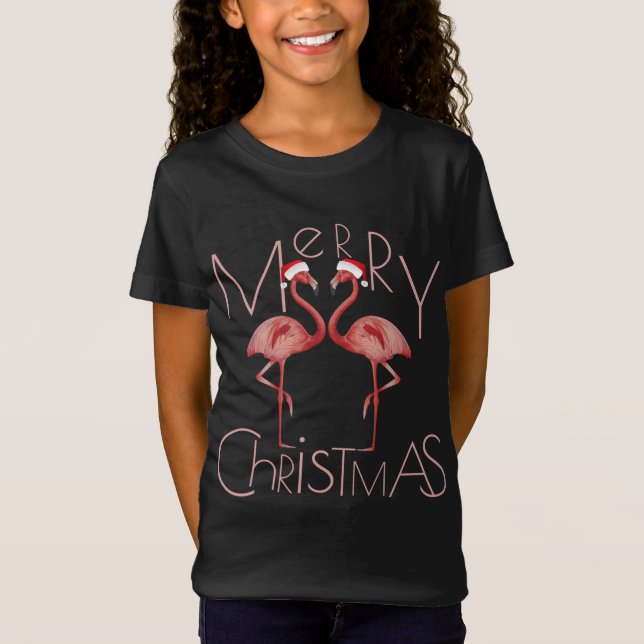 Cute Rosa Flamingo Santa Hat God jul T Shirt (Framsida)