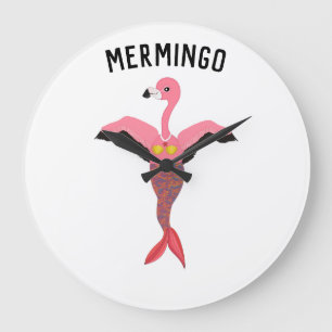 Cute Rosa Flamingo Sjöjungfru Mytical Creator Stor Klocka