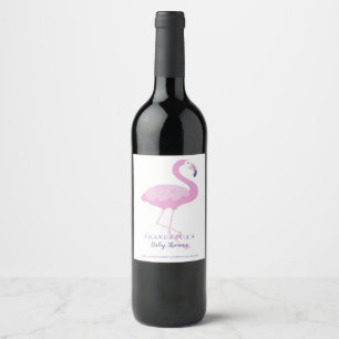 Cute Rosa Flamingo Tack Baby Shower Vinflaska Etikett