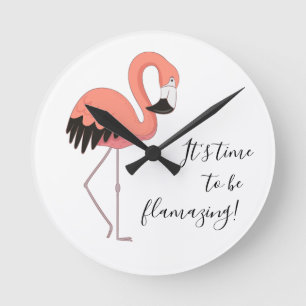 Cute-Rosa-Flamingo-tid att flamma Rund Klocka