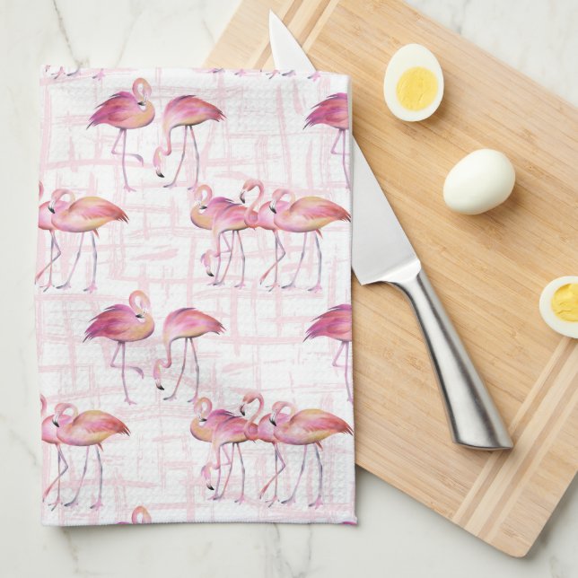 Cute rosa flamingo tiled mönster kökshandduk (Vikt i Fjärdedel)