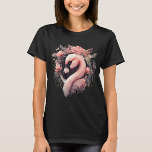 Cute Rosa Flamingo Tropical Bird Flower Krona Flor T Shirt