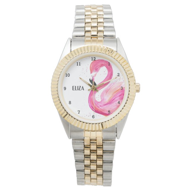 Cute Rosa Flamingo Tropical Bird Wildlife Watch Armbandsur (Framsida)
