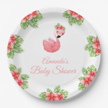 Cute Rosa Flamingo Tropical Flowers Baby Shower