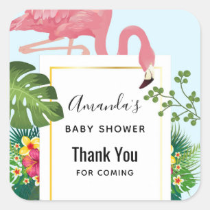 Cute Rosa Flamingo Tropical Theme Baby Shower Fyrkantigt Klistermärke