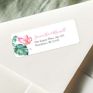 Cute Rosa Flamingo Tropical Watercolor Returadress Etikett