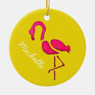 Cute rosa flamingo, unik fågel julgransprydnad keramik