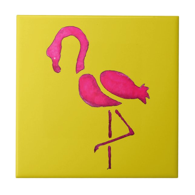 Cute rosa flamingo, unik fågel kakelplatta (Framsidan)