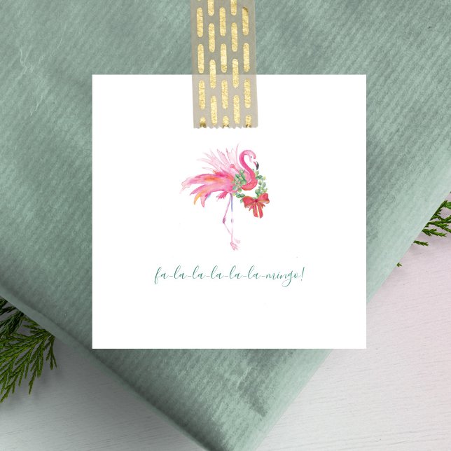 Cute Rosa Flamingo Watercolor Mini-jul Anteckningskort (mini Christmas cards tropical pink flamingo by Victoria Grigaliunas)