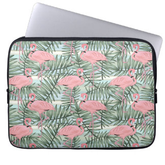 Cute Rosa Flamingoes Handflatan Blad Art Mönster Laptop Fodral