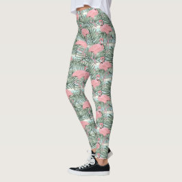 Cute Rosa Flamingoes Handflatan Blad Mönster Leggings