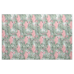 Cute Rosa Flamingoes Handflatan Blad Mönster Tyg