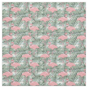 Cute Rosa Flamingoes Handflatan Blad Mönster Tyg