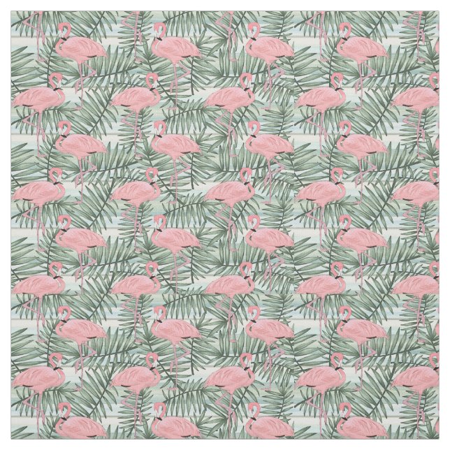 Cute Rosa Flamingoes Handflatan Blad Mönster Tyg (Provkarta)