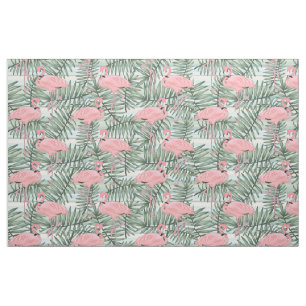 Cute Rosa Flamingoes Handflatan Blad Mönster Tyg