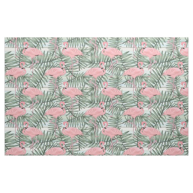 Cute Rosa Flamingoes Handflatan Blad Mönster Tyg (Fat Quarter)