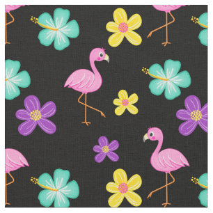 Cute Rosa Flamingos and Flowers Black Tyg