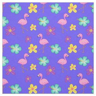 Cute Rosa Flamingos and Flowers Blue Tyg