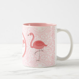 Cute Rosa Flamingos & Blommigt Swirls Två-Tonad Mugg