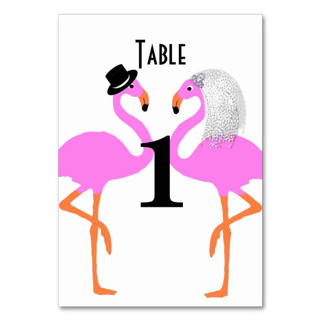 Cute Rosa Flamingos Bride & Groom Bröllop Bordsnummer (Framsidan)