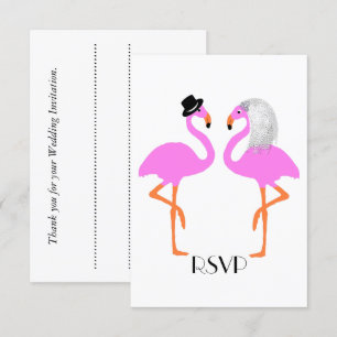 Cute Rosa Flamingos Bride & Groom Bröllop Inbjudningar