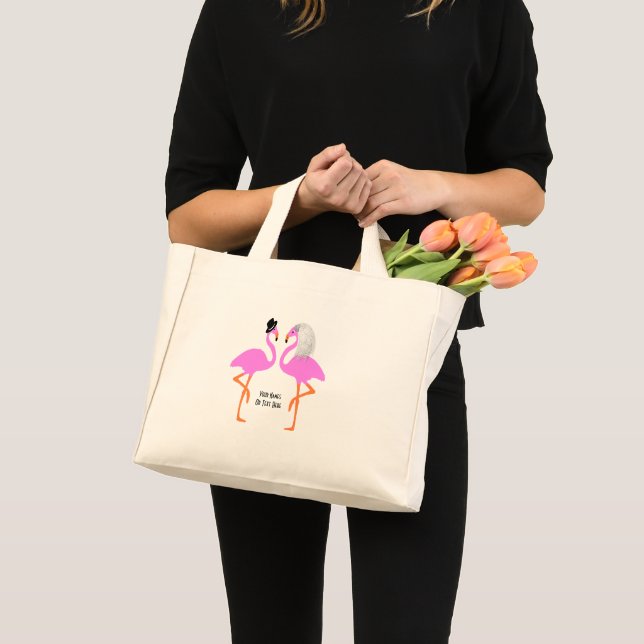 Cute Rosa Flamingos Bride & Groom Bröllop Mini Tygkasse (Framsida (produkt))