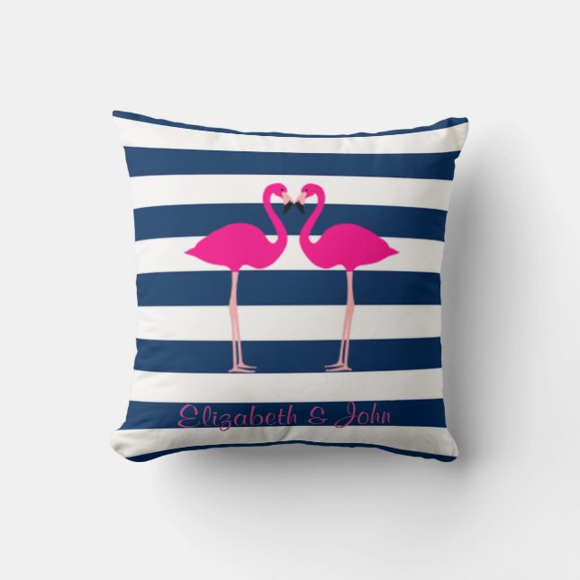 Cute Rosa Flamingos i Kärlek,Stripe-Personlig Kudde (Framsida)