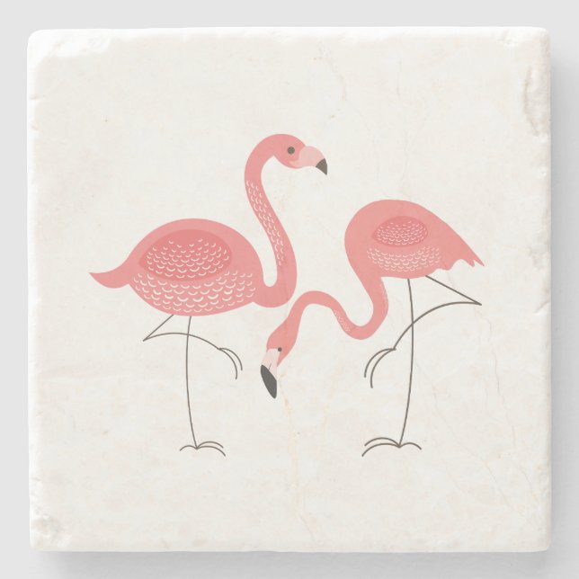 Cute Rosa Flamingos Illustration Underlägg Sten (Framsidan)
