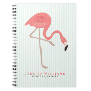 Cute Rosa Flamingos Illustration with Mint Rand Anteckningsbok Med Spiral