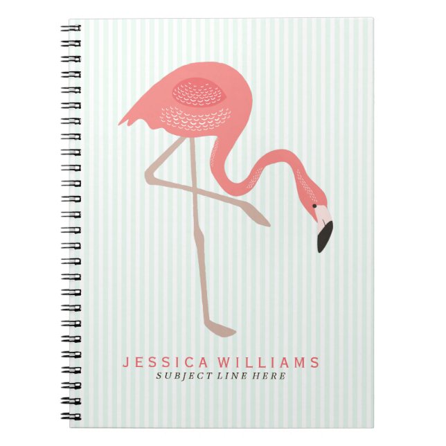 Cute Rosa Flamingos Illustration with Mint Rand Anteckningsbok Med Spiral (Framsidan)