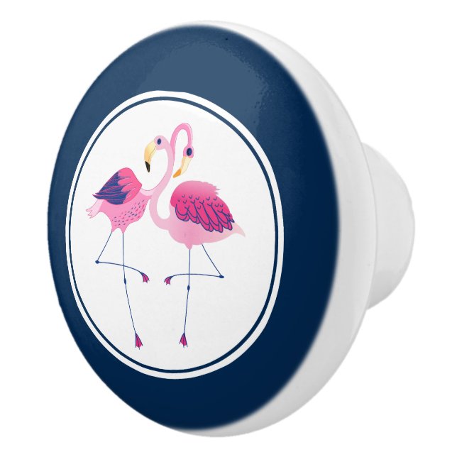 Cute Rosa Flamingos in Kärlek Illustration Knopp (Höger)