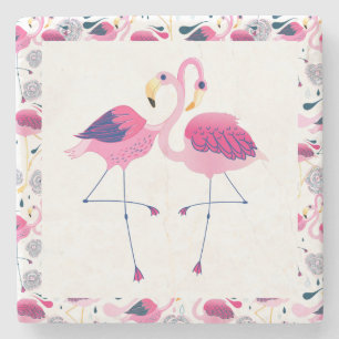Cute Rosa Flamingos in Kärlek Illustration Underlägg Sten