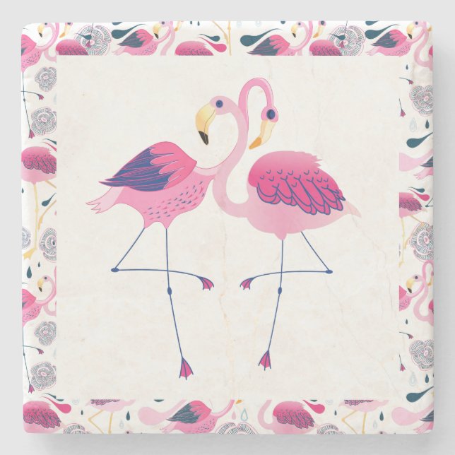 Cute Rosa Flamingos in Kärlek Illustration Underlägg Sten (Framsidan)