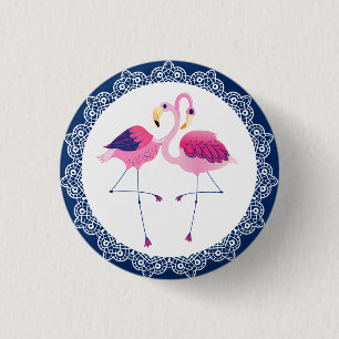 Cute Rosa Flamingos med blå och vit snöre Knapp