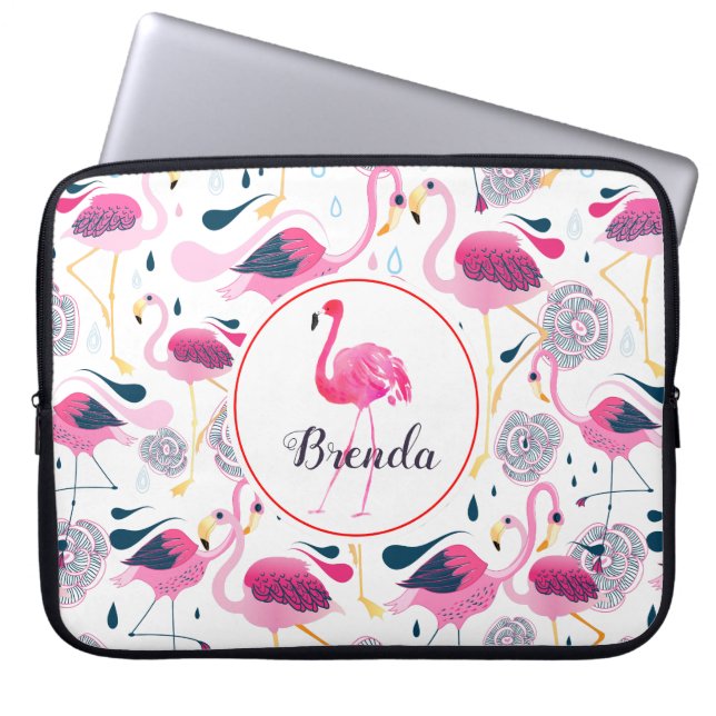 Cute Rosa Flamingos Mönster Monogram Laptop Fodral (Framsidan)