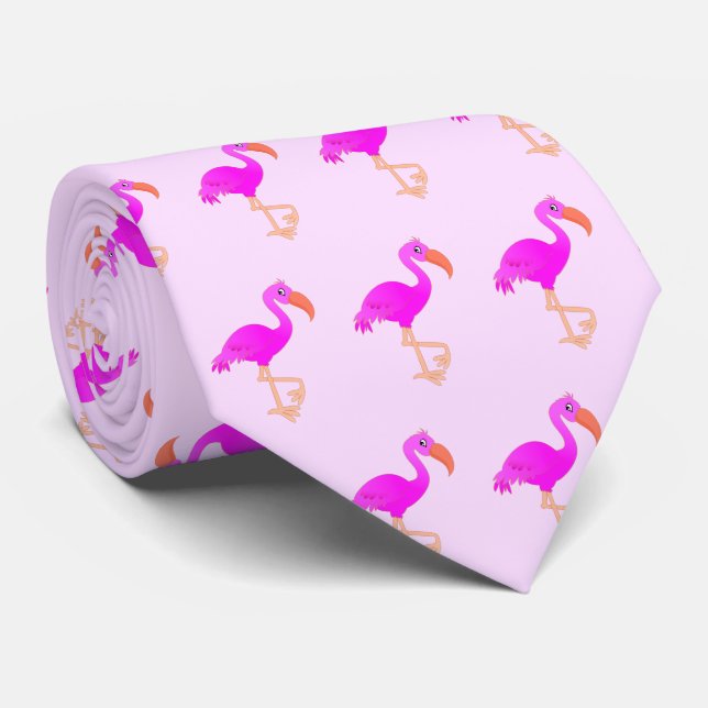 Cute Rosa Flamingos Neck Tie Be Lycklig Slips (Rullad)