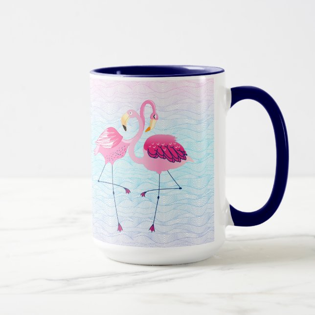 Cute Rosa Flamingos on Stylized Beach Vatten Vinka Mugg (Höger)