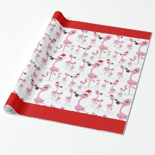 Cute Rosa Flamingos Santa Hat Wrapping Papper Presentpapper