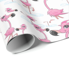Cute Rosa Flamingos Santa Hat Wrapping Papper Presentpapper