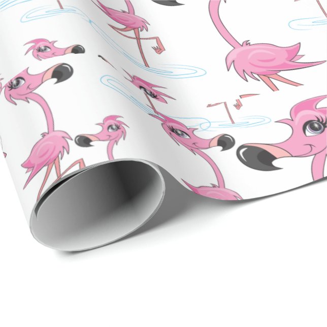 Cute Rosa Flamingos Santa Hat Wrapping Papper Presentpapper (Rullad Hörn)