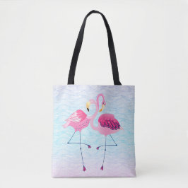 Cute Rosa Flamingos Stylized Vatten Vågar Mönster Tygkasse
