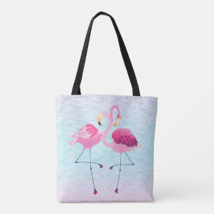 Cute Rosa Flamingos Stylized Vatten Vågar Mönster Tygkasse