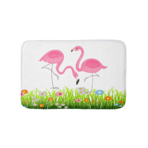 Cute Rosa Flamingos & Vår blommor Badrumsmatta