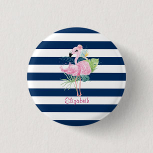 Cute Rosa FlamingosTropical Löv,Stripe Knapp
