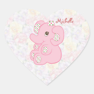 Cute rosa flicka-elefant-fäktare hjärtformat klistermärke