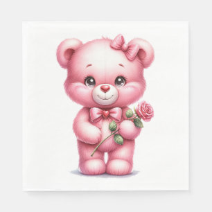CUTE ROSA FLICKA NALLE MED RO PAPPERSSERVETT