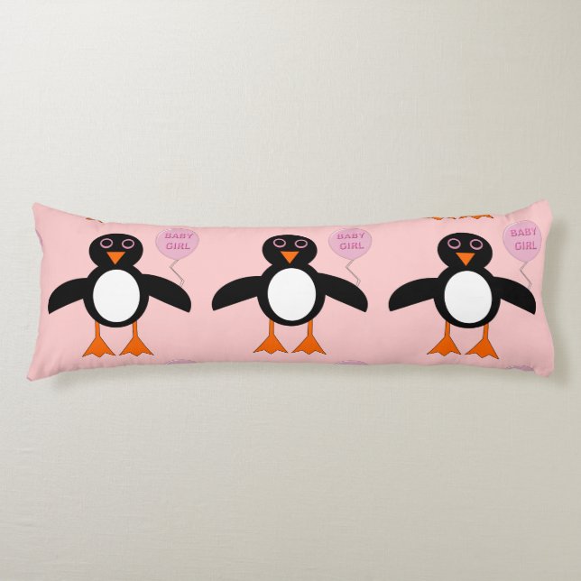 Cute Rosa Flicka Penguin Body Pillow Kroppskudde (Framsidan)