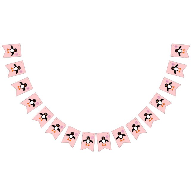 Cute Rosa Flicka Penguin Bunting Flaggor (Alla)