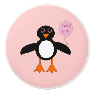 Cute Rosa Flicka Penguin Ceramic Knob Knopp